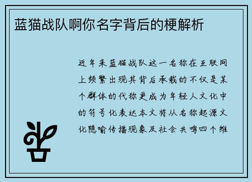 蓝猫战队啊你名字背后的梗解析